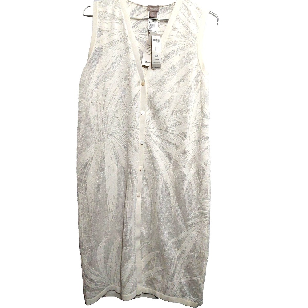 Chico's Womens OP/4P Sleeveless Midi Sweater Vest Palm Coconut Pattern Tiny Flaw